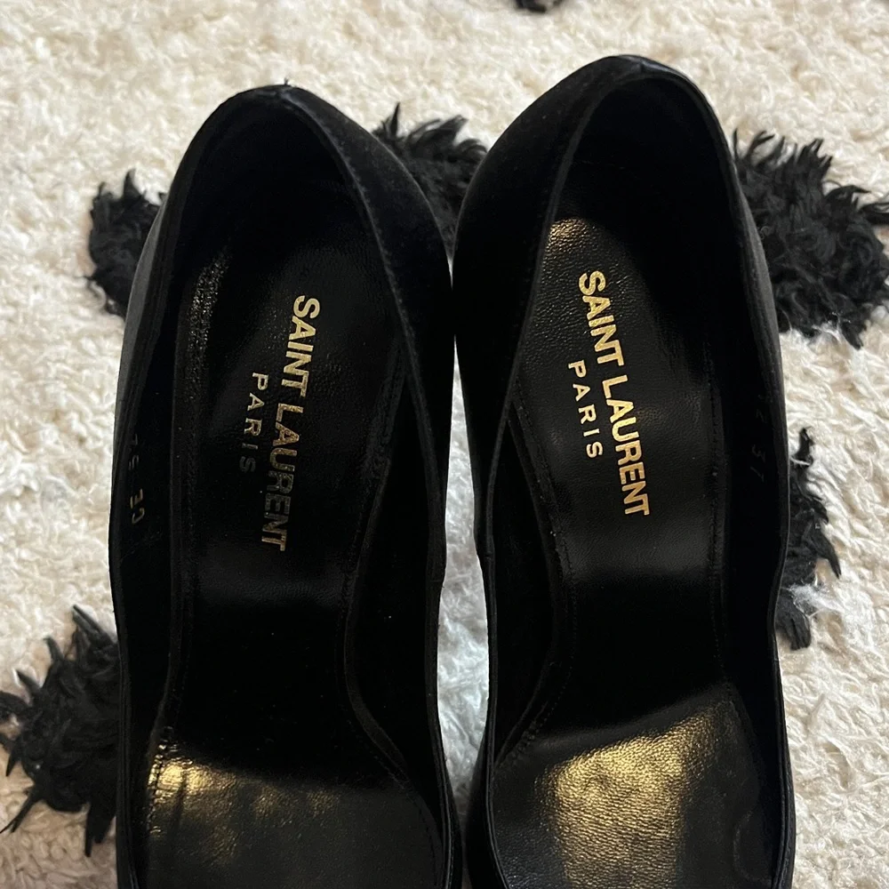 Saint Laurent size 37 silk black crystal embellished heels - Picture 4 of 13